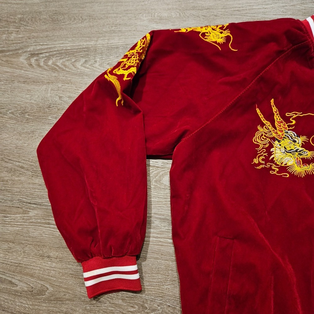 Japanese Sukajan Dragon Embroidered Bomber Jacket Red Men's M Japan Souvenir - Picture 4 of 12